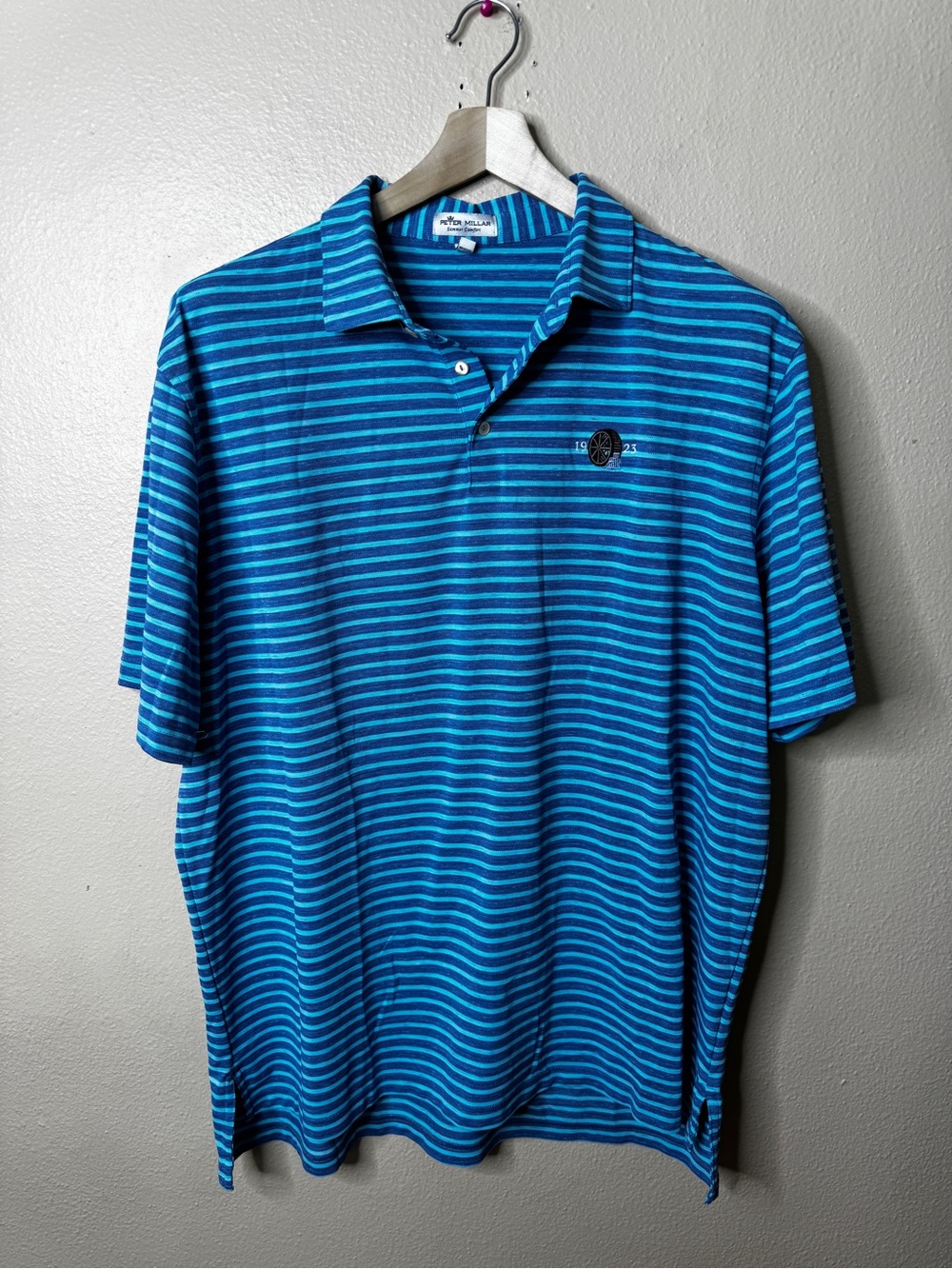 Peter Millar Summer Comfort Men’s Blue Striped Golf Polo Shirt XL